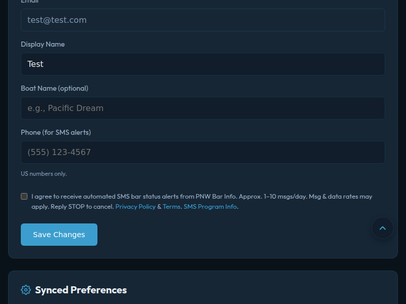 Phone input with unchecked SMS consent checkbox